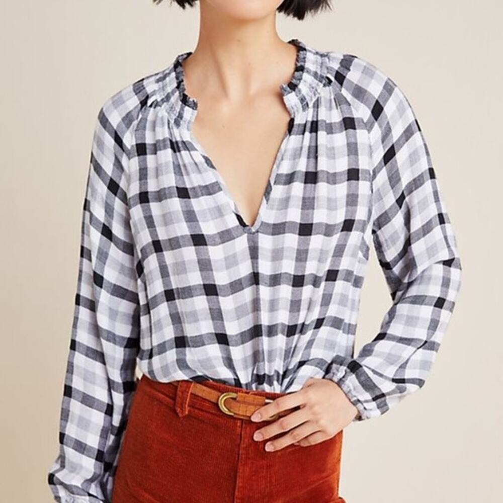 Anthropologie Cloth & Stone Sara Plaid Blouse